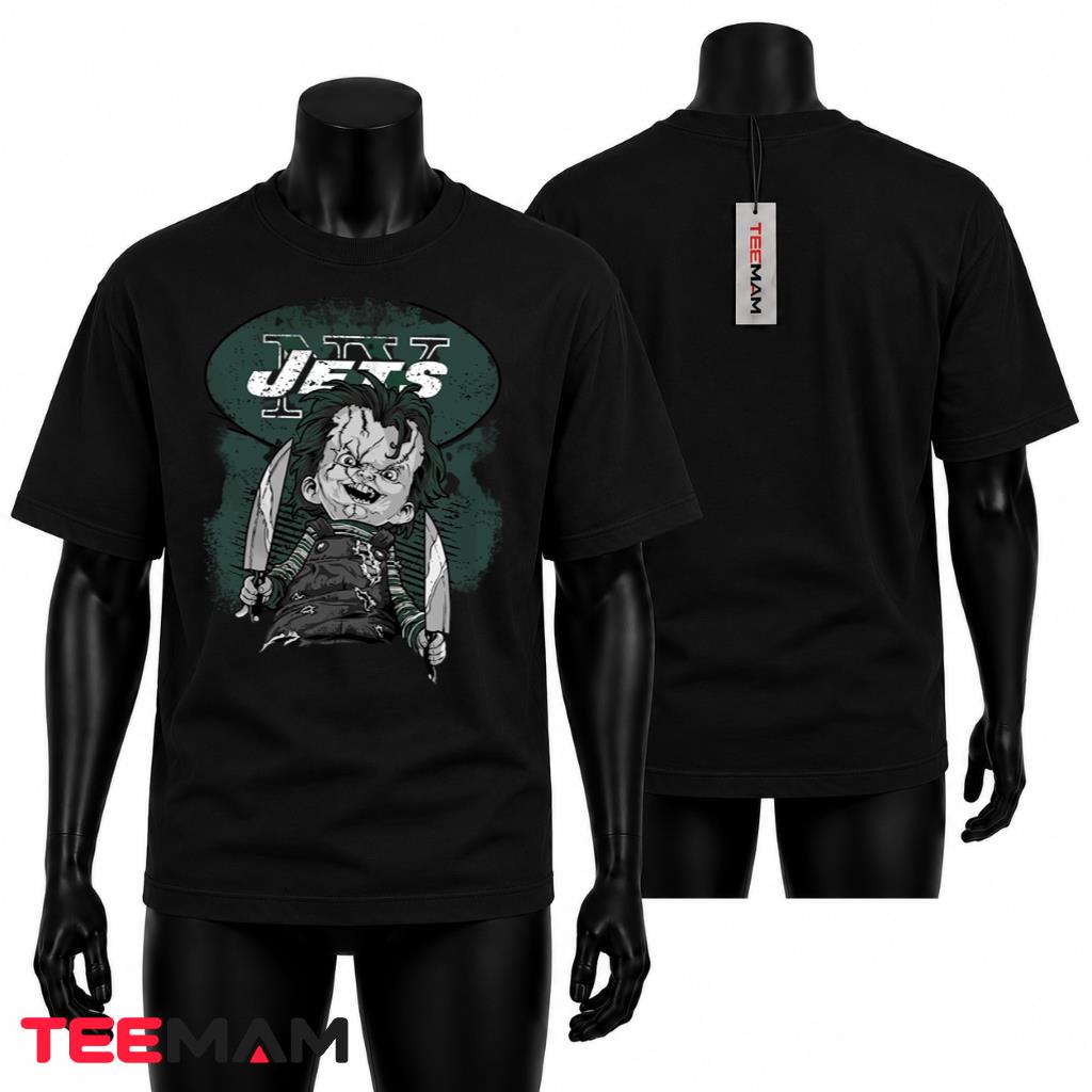 New York Jets Halloween T-Shirt Chucky Horror Knife