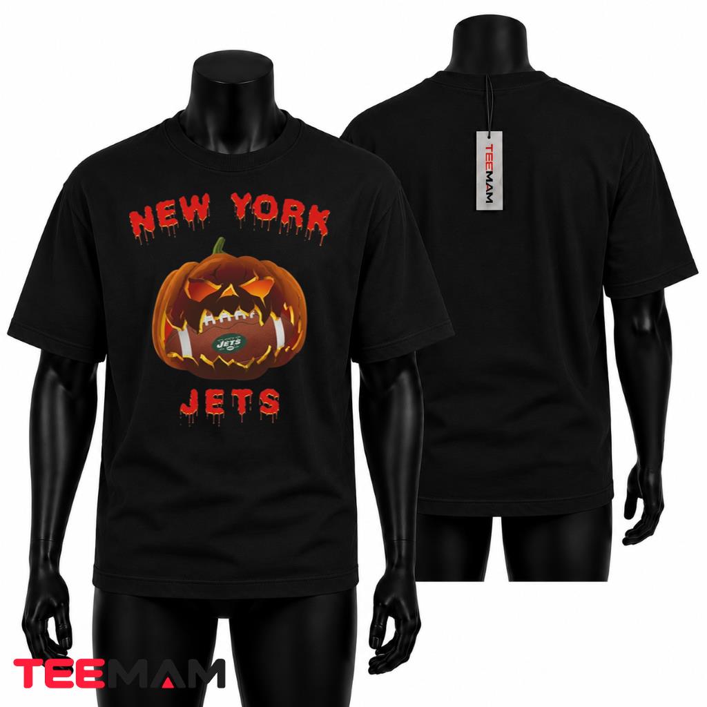 New York Jets Halloween T-Shirt Pumpkin Football Face