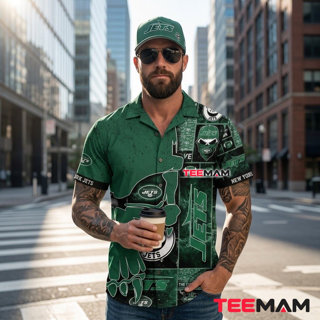 New York Jets Hawaiian Shirt Champion Skull Back New York Jets Hawaiian Shirt Champion Skull Back