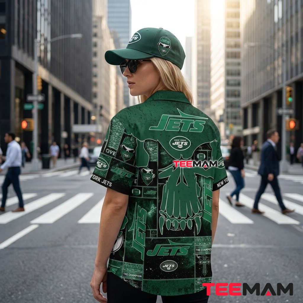 New York Jets Hawaiian Shirt Champion Skull Version 3 New York Jets Hawaiian Shirt Champion Skull Version 3