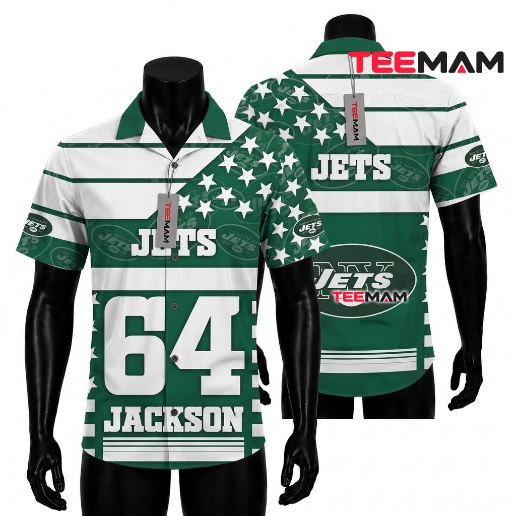 New York Jets Hawaiian Shirt Custom Name Number Stars Front