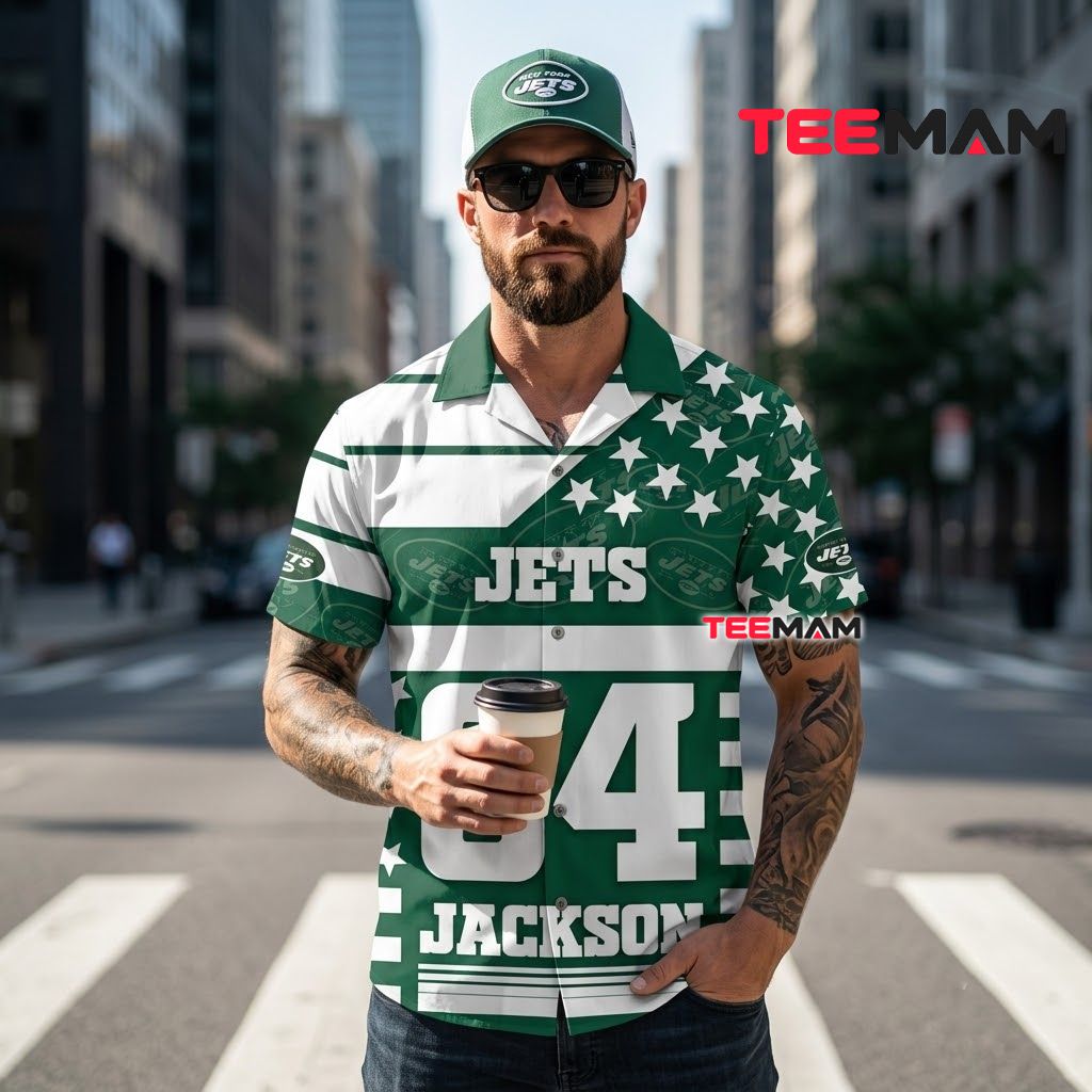 New York Jets Hawaiian Shirt Custom Name Number Stars Back New York Jets Hawaiian Shirt Custom Name Number Stars Back