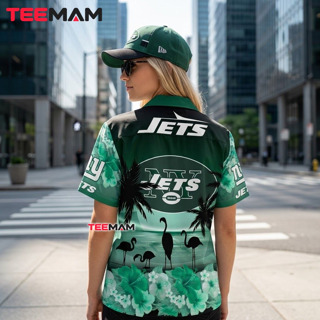 New York Jets Hawaiian Shirt Flamingo Hibiscus Version 3 New York Jets Hawaiian Shirt Flamingo Hibiscus Version 3