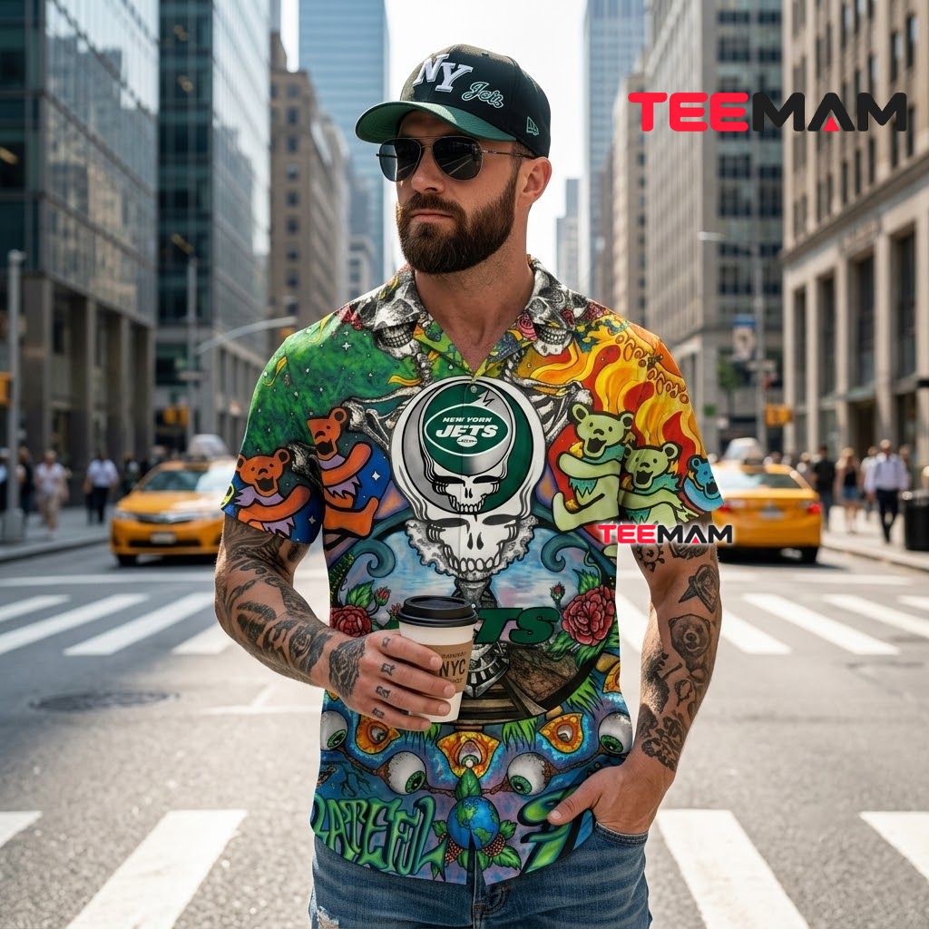 New York Jets Hawaiian Shirt Grateful Dead Back New York Jets Hawaiian Shirt Grateful Dead Back
