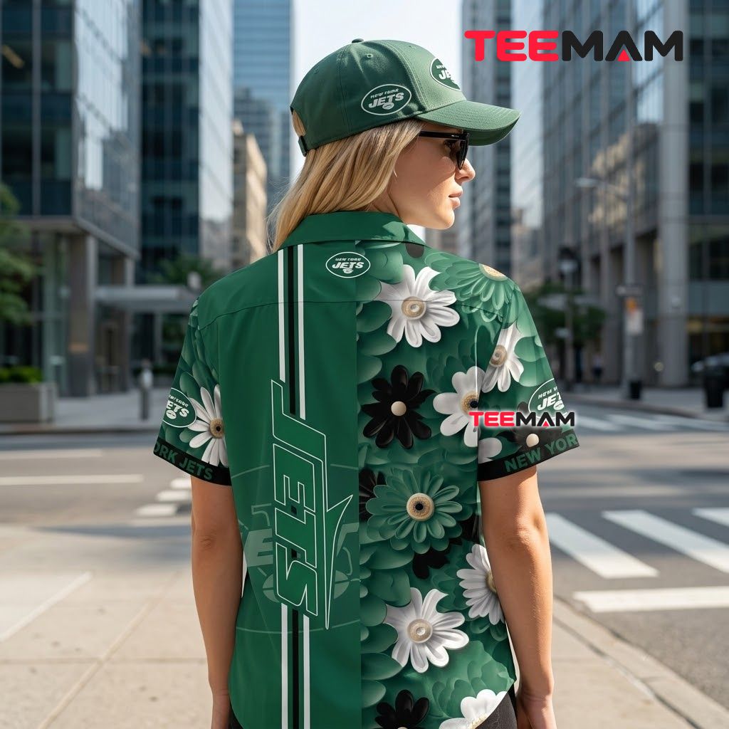 New York Jets Hawaiian Shirt Monochrome Daisy Version 3 New York Jets Hawaiian Shirt Monochrome Daisy Version 3