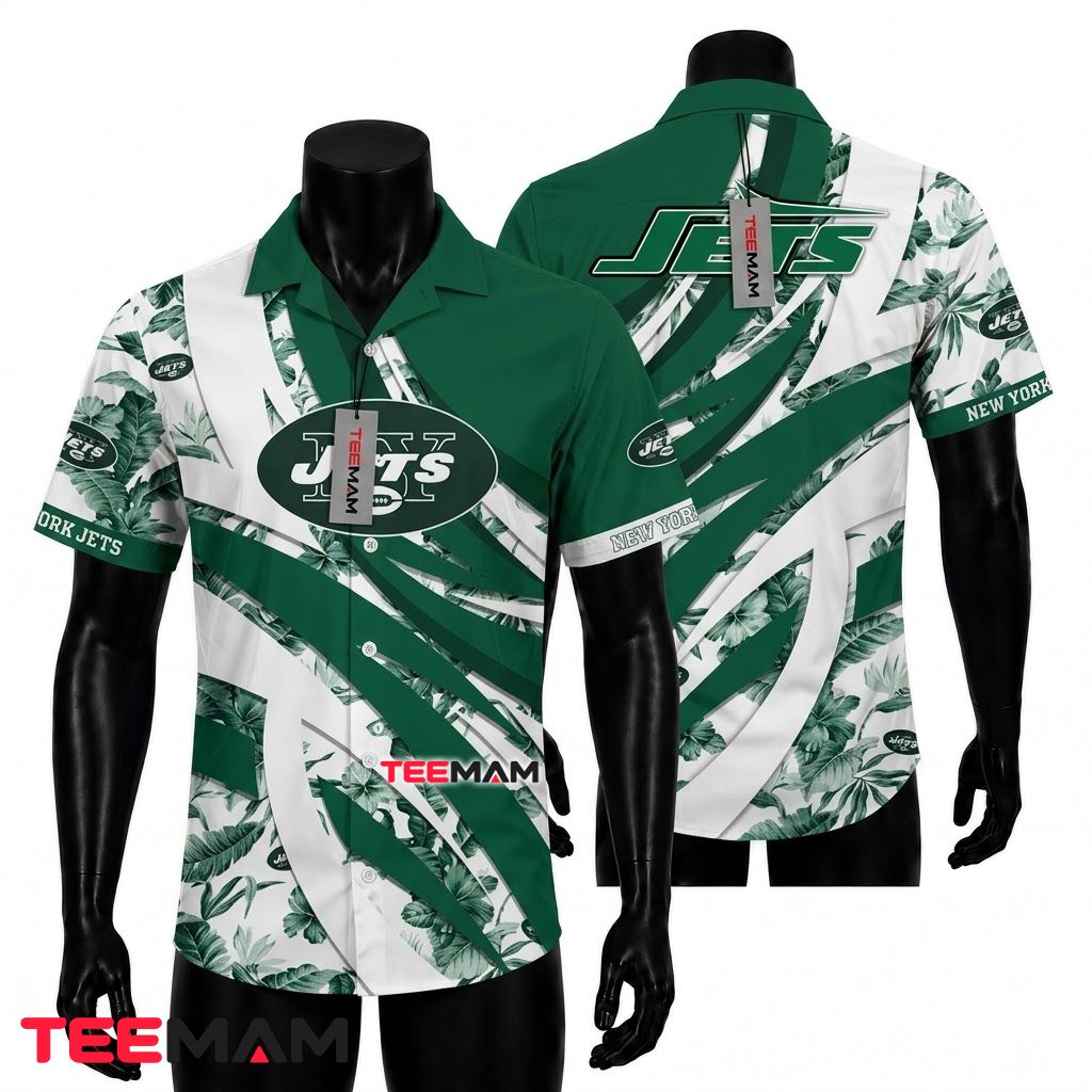 New York Jets Hawaiian Shirt Tropical Leaf Front