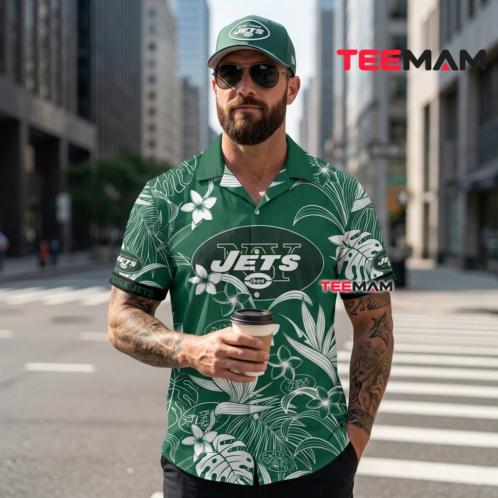 New York Jets Hawaiian Shirt White Botanical Back New York Jets Hawaiian Shirt White Botanical Back