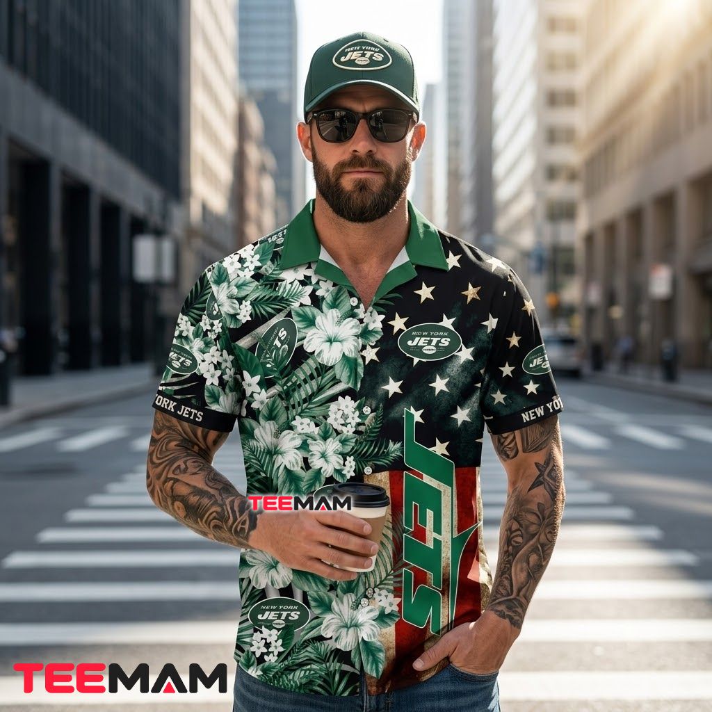 New York Jets Tropical Shirt American Flag Back New York Jets Tropical Shirt American Flag Back