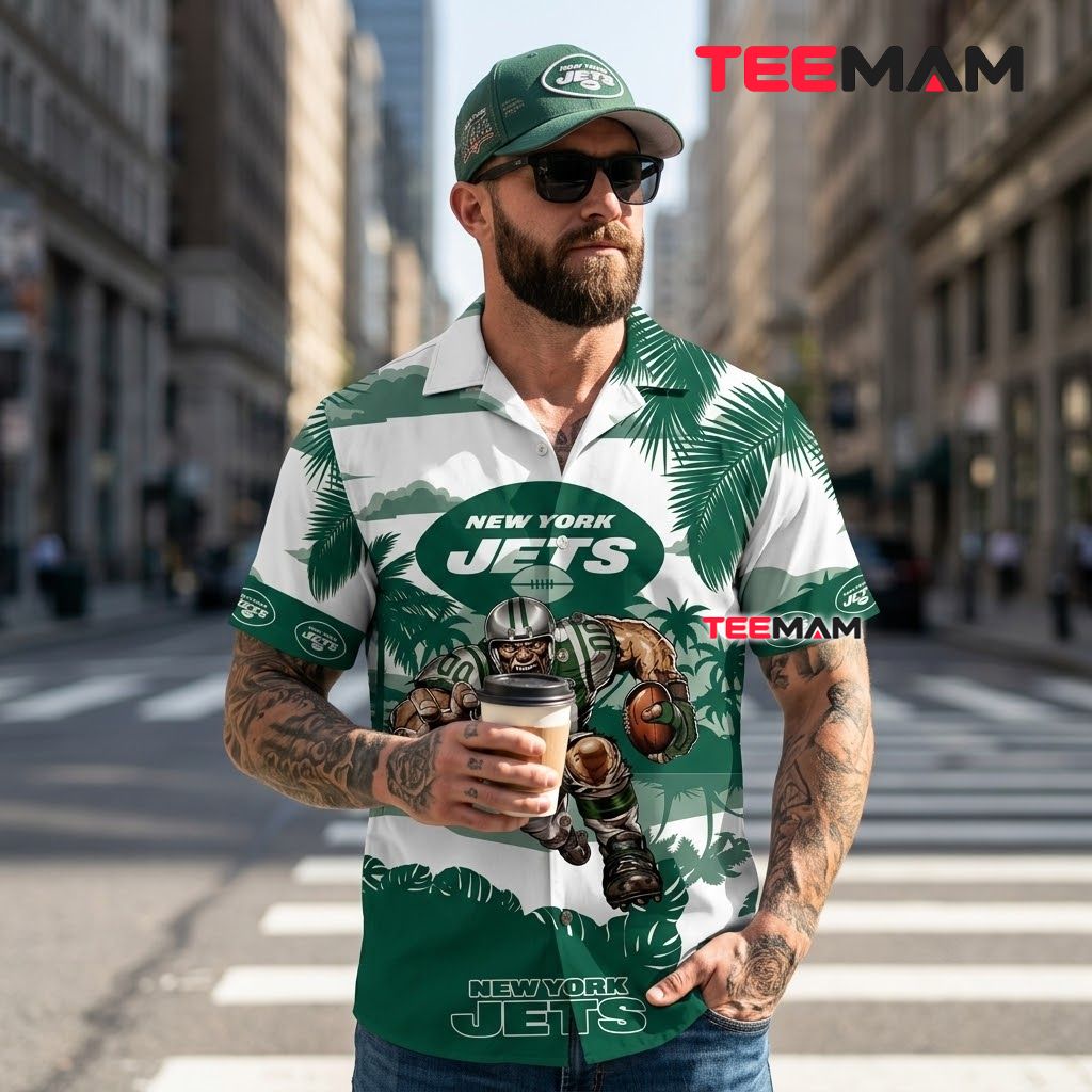 New York Jets Tropical Shirt Custom Name Mascot Back New York Jets Tropical Shirt Custom Name Mascot Back