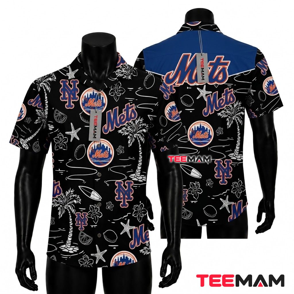 New York Mets Aloha Shirt Black Starfish Front
