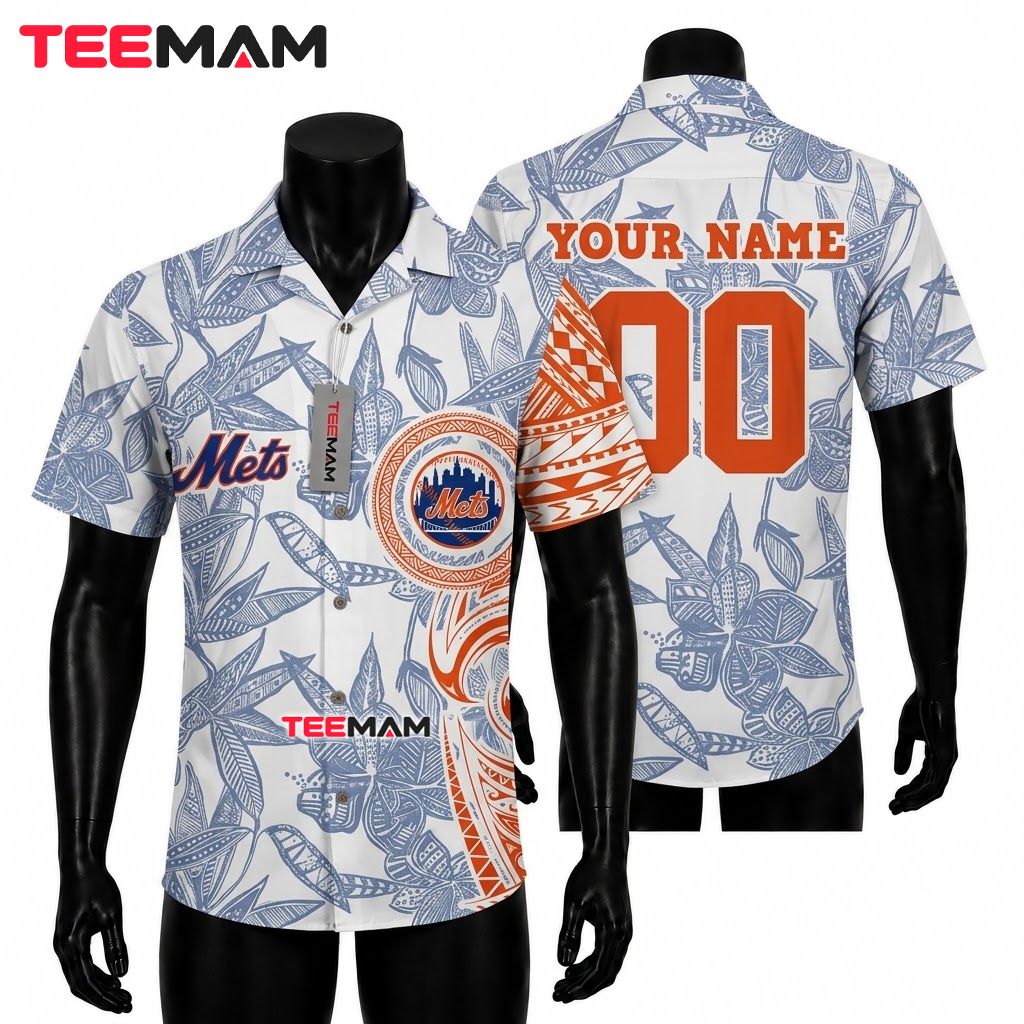 New York Mets Aloha Shirt Polynesian Leaf Front