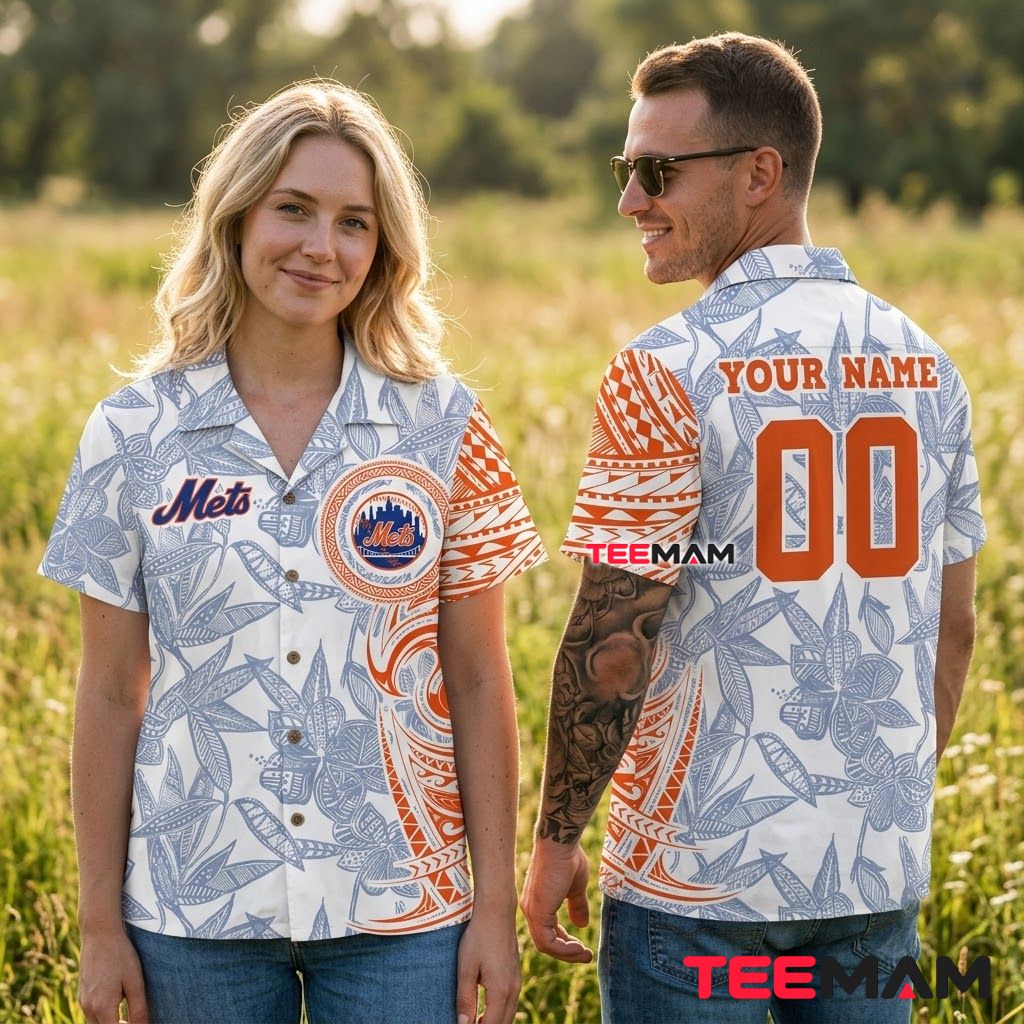 New York Mets Aloha Shirt Polynesian Leaf Back New York Mets Aloha Shirt Polynesian Leaf Back