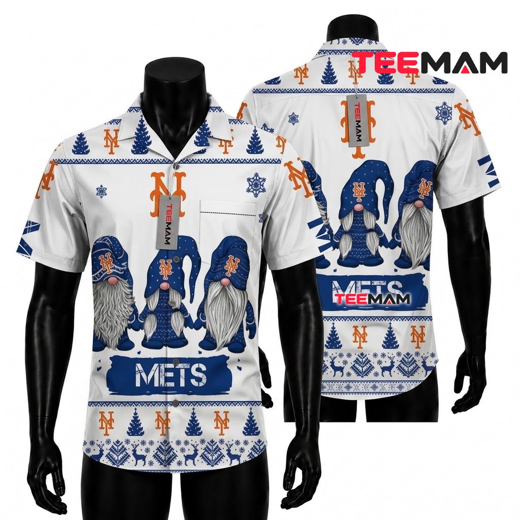 New York Mets Button Up Shirt Christmas Gnome Front