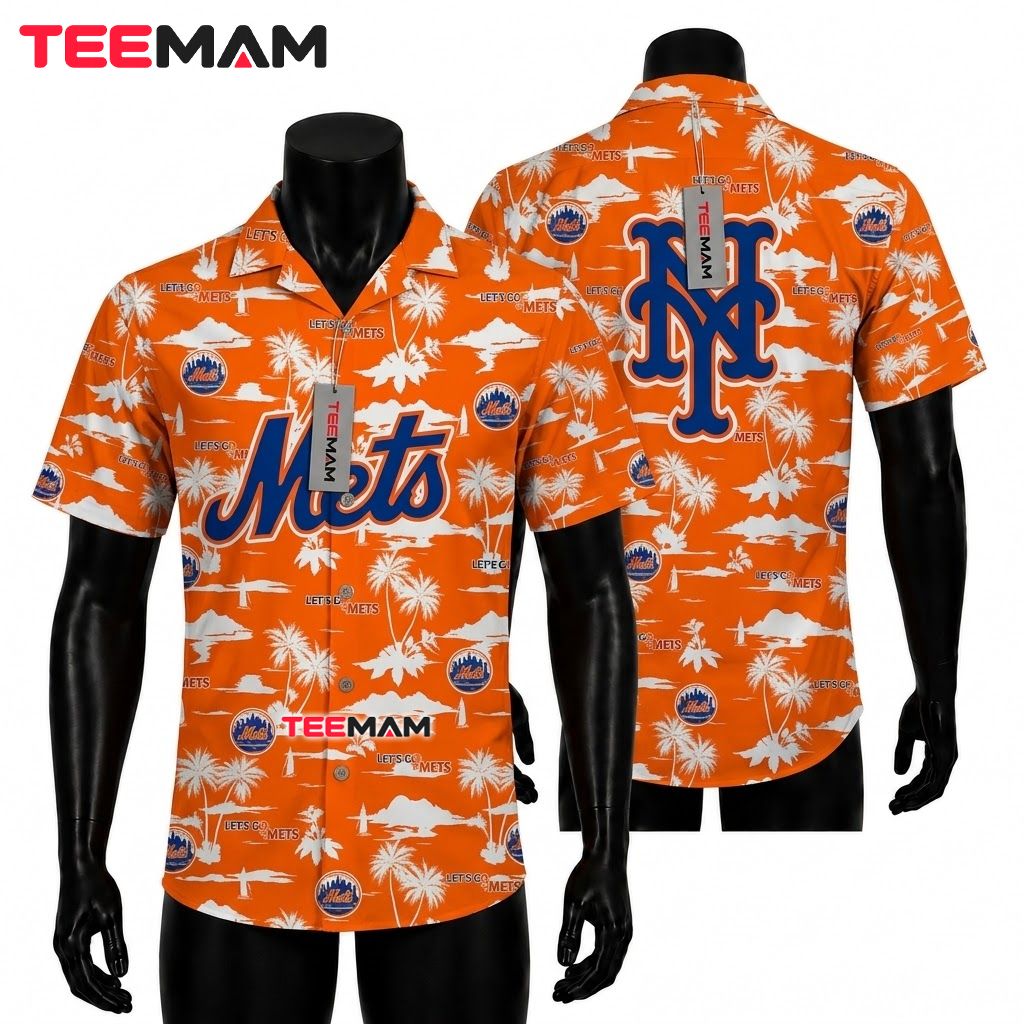 New York Mets Button Up Shirt Island Orange Beach Front