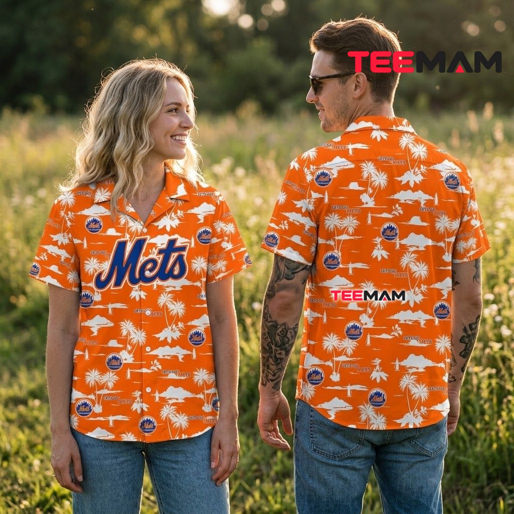 New York Mets Button Up Shirt Island Orange Beach Back New York Mets Button Up Shirt Island Orange Beach Back