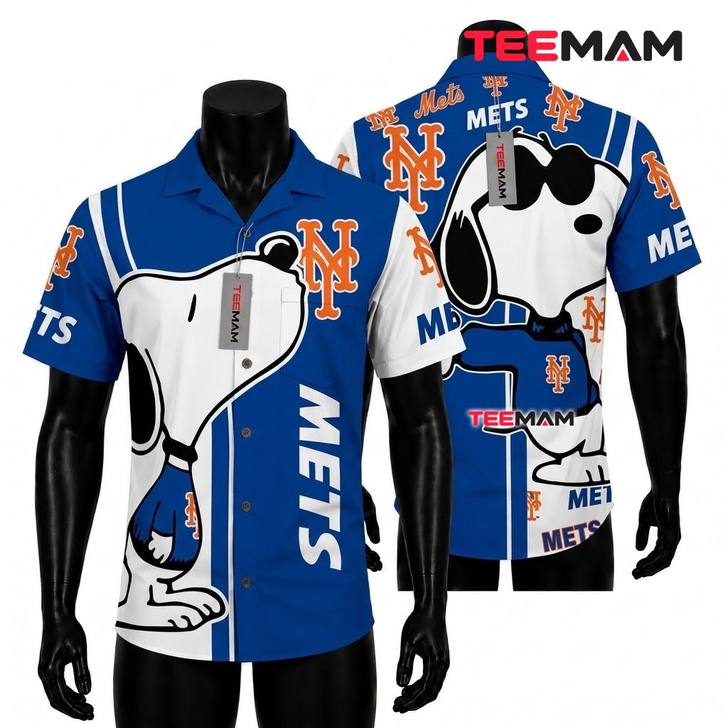 New York Mets Button Up Shirt Snoopy Cool Front
