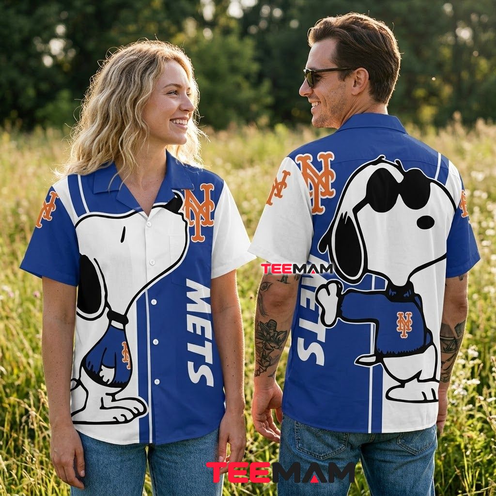 New York Mets Button Up Shirt Snoopy Cool Back New York Mets Button Up Shirt Snoopy Cool Back