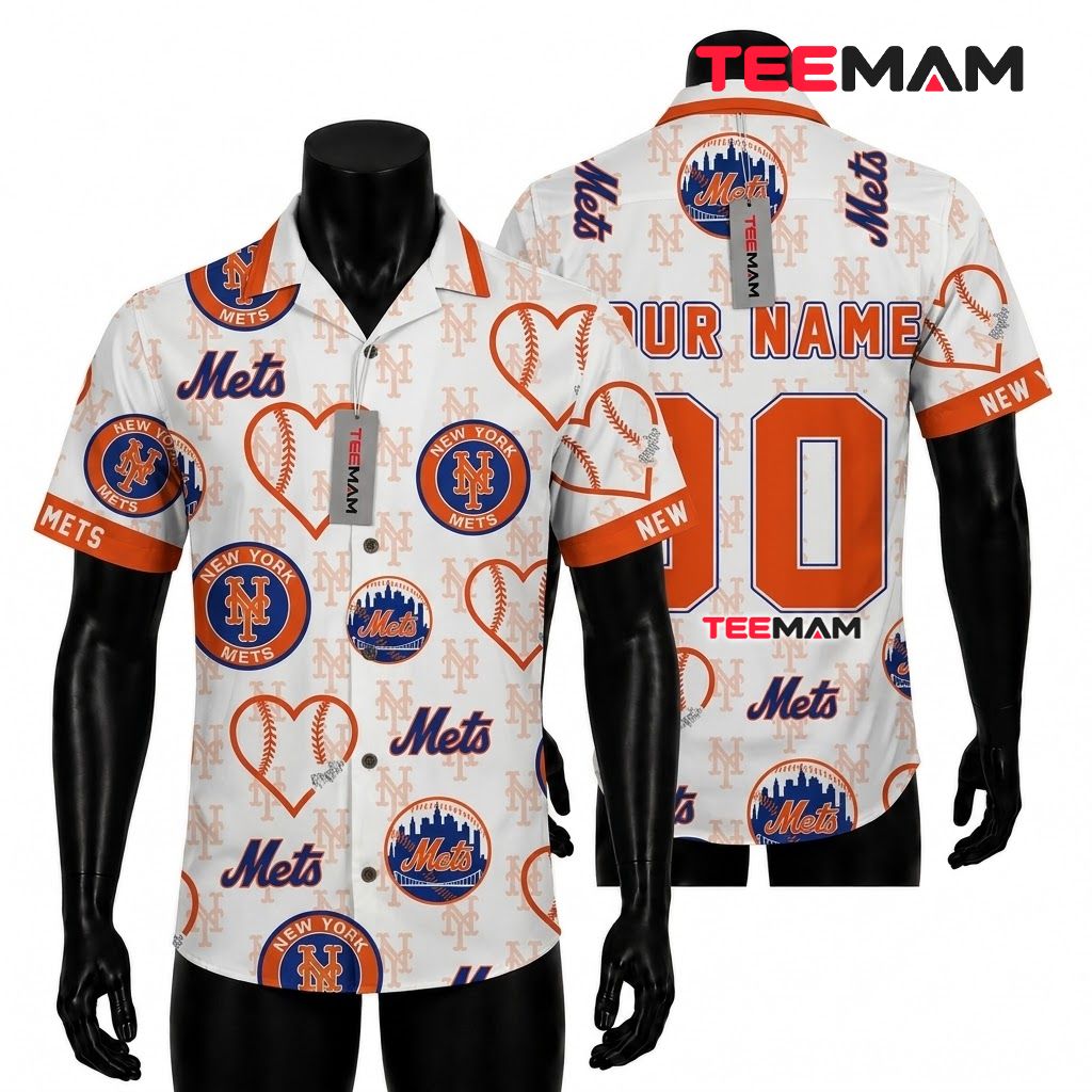 New York Mets Hawaiian Shirt Baseball Heart Front