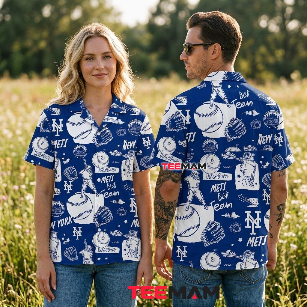 New York Mets Hawaiian Shirt Baseball Sketch Back New York Mets Hawaiian Shirt Baseball Sketch Back