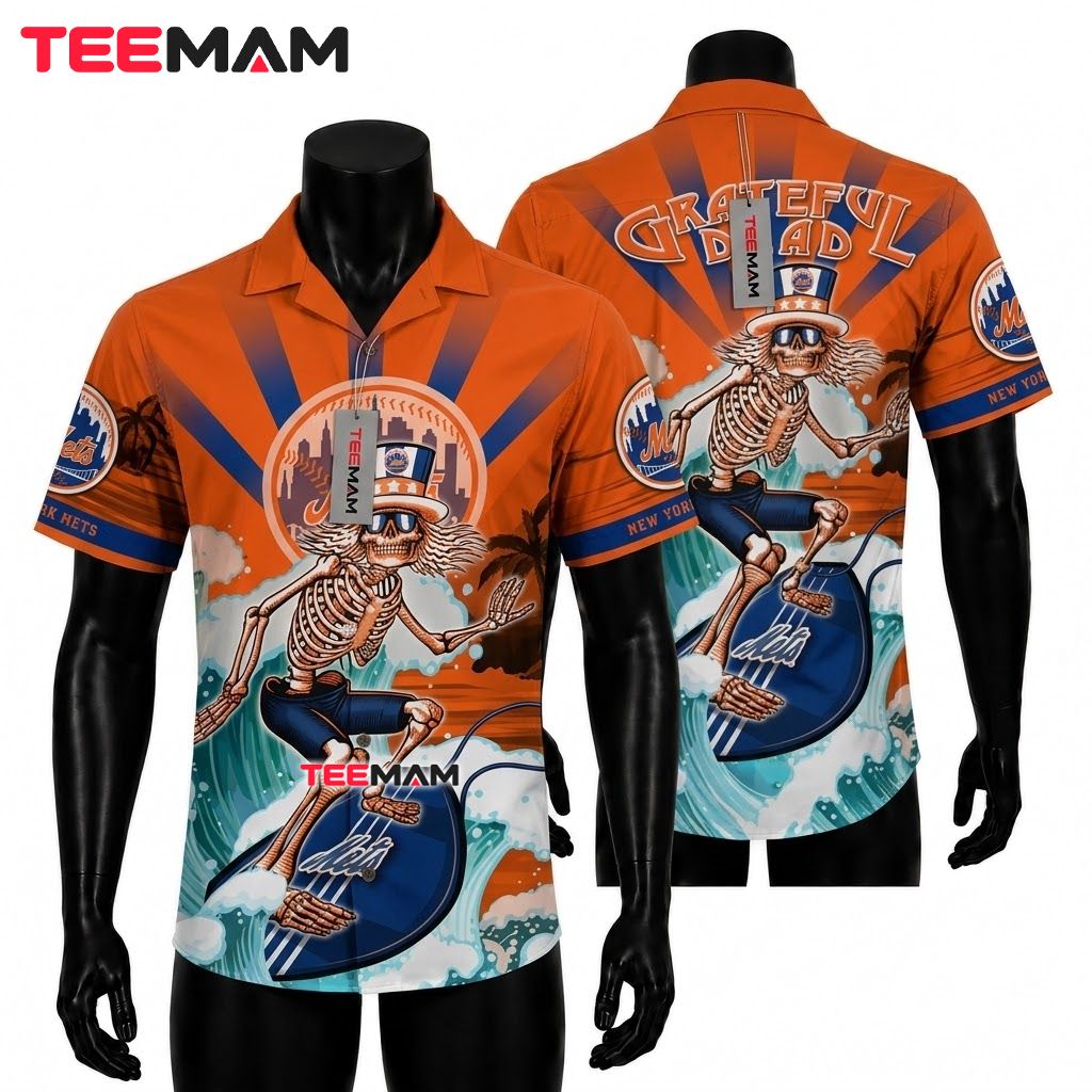 New York Mets Hawaiian Shirt Grateful Dead Surfing Front
