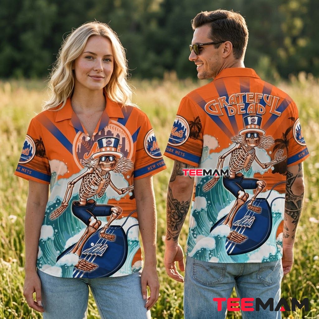 New York Mets Hawaiian Shirt Grateful Dead Surfing Back New York Mets Hawaiian Shirt Grateful Dead Surfing Back