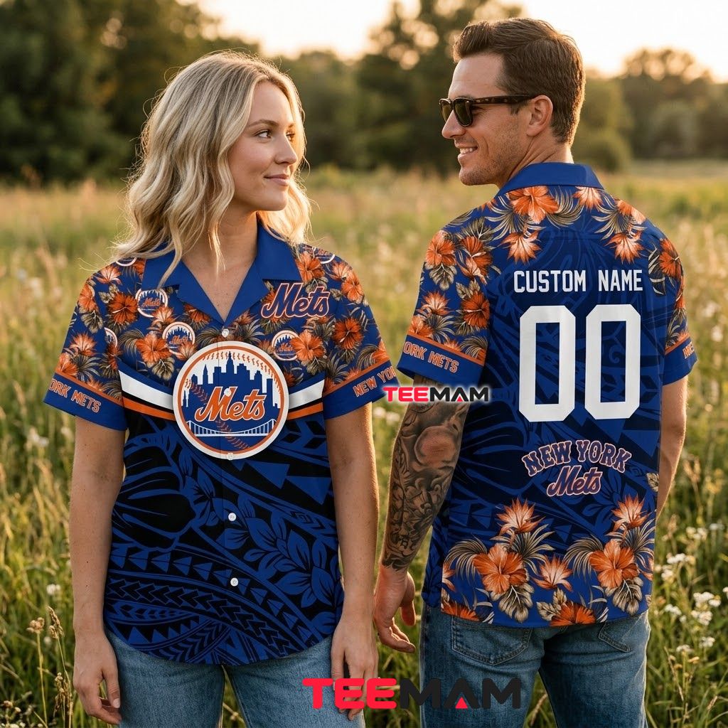 New York Mets Hawaiian Shirt Hibiscus Tribal Back New York Mets Hawaiian Shirt Hibiscus Tribal Back