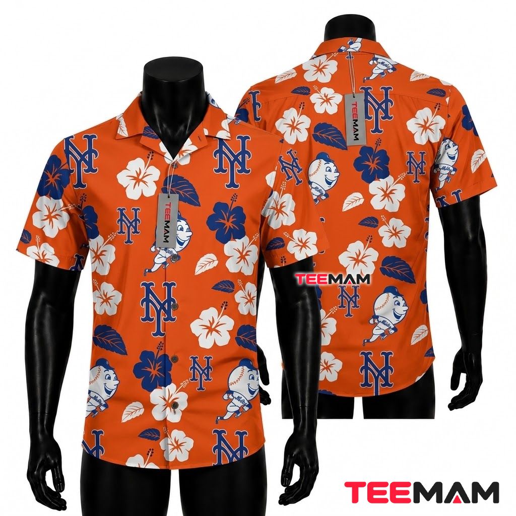 New York Mets Hawaiian Shirt Mr Met Hibiscus Front