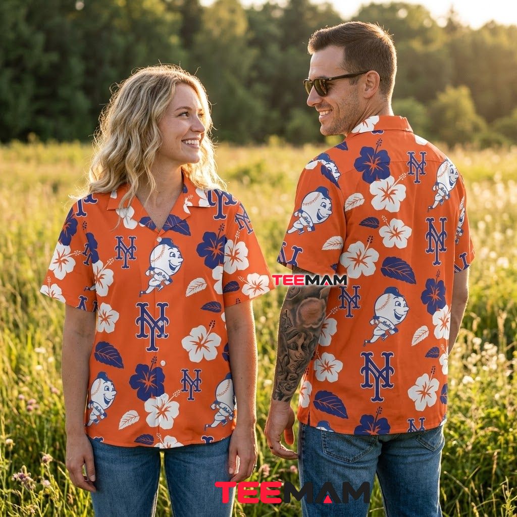 New York Mets Hawaiian Shirt Mr Met Hibiscus Back New York Mets Hawaiian Shirt Mr Met Hibiscus Back