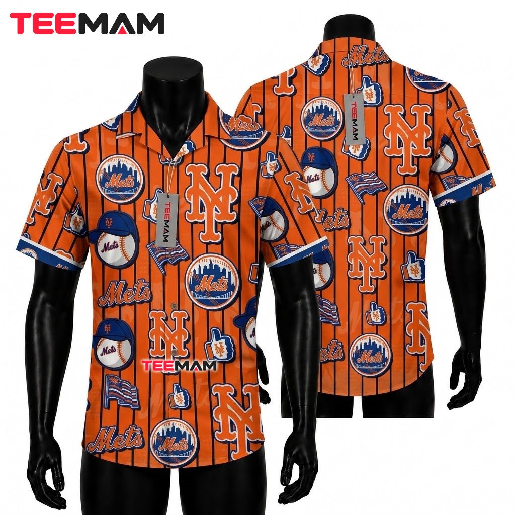 New York Mets Hawaiian Shirt Pinstripe Logo Front