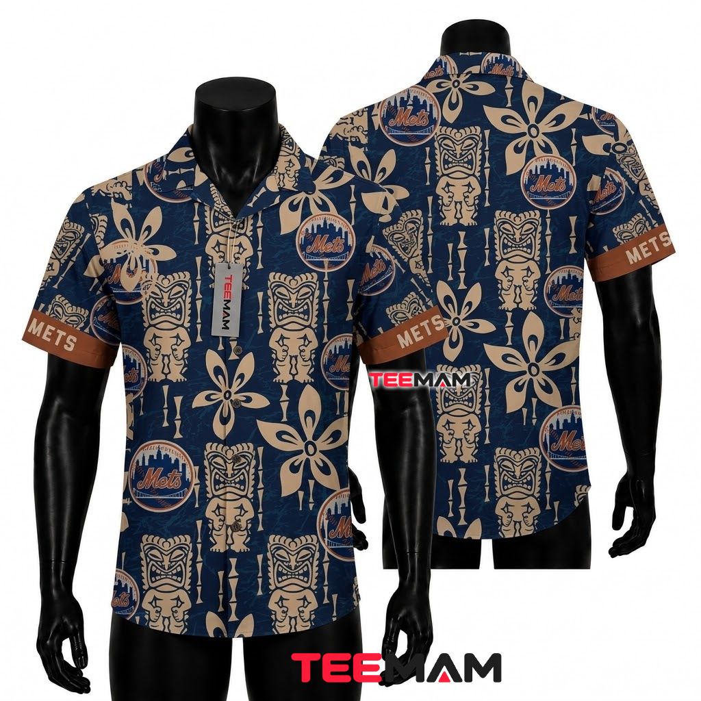 New York Mets Hawaiian Shirt Tiki Mask Front