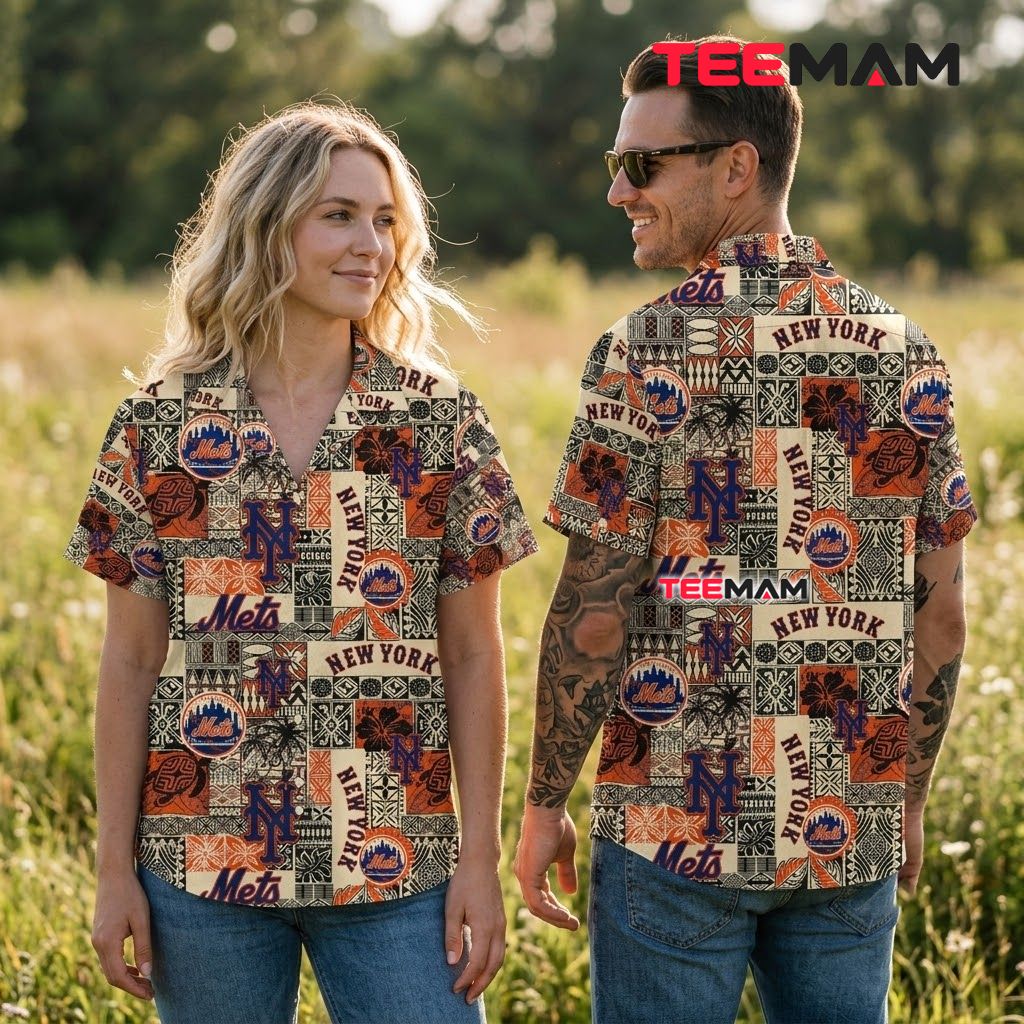 New York Mets Hawaiian Shirt Tiki Patchwork Back New York Mets Hawaiian Shirt Tiki Patchwork Back