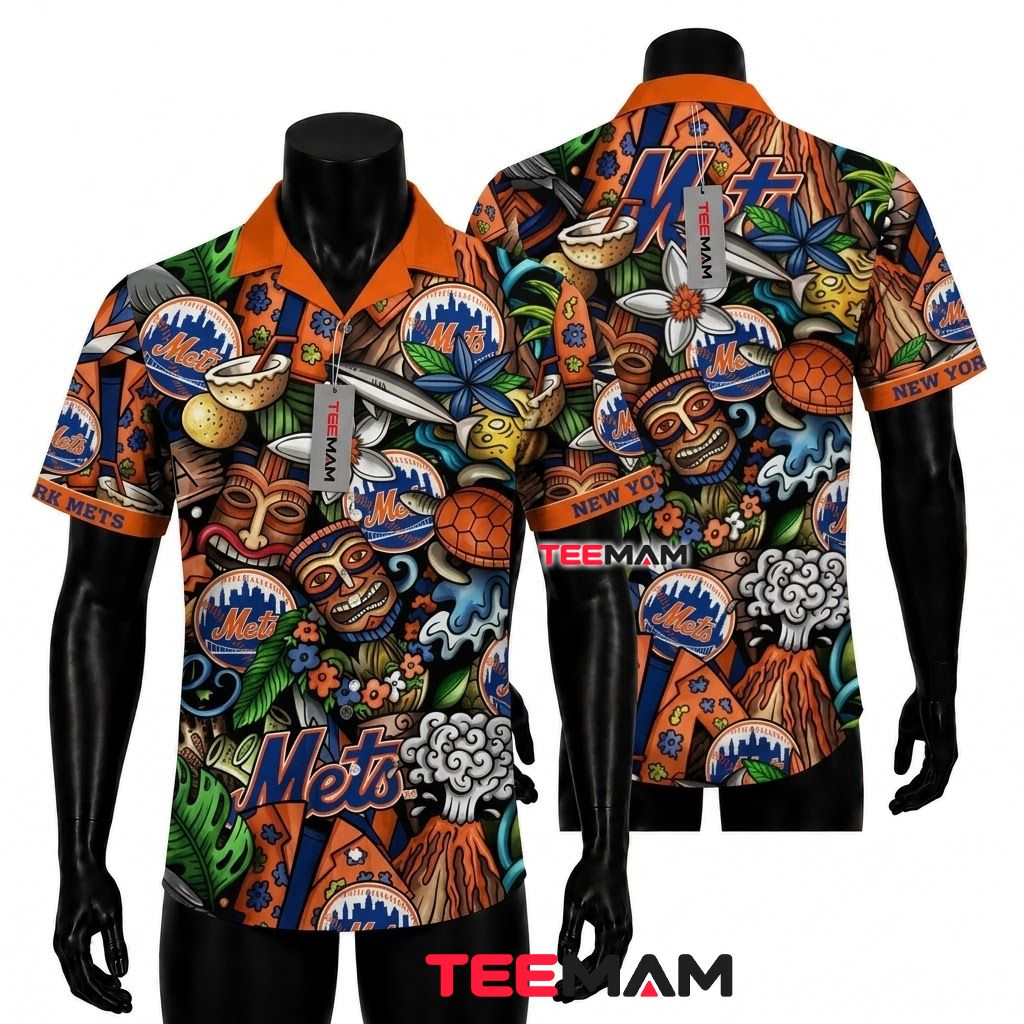 New York Mets Hawaiian Shirt Tiki Volcano Front