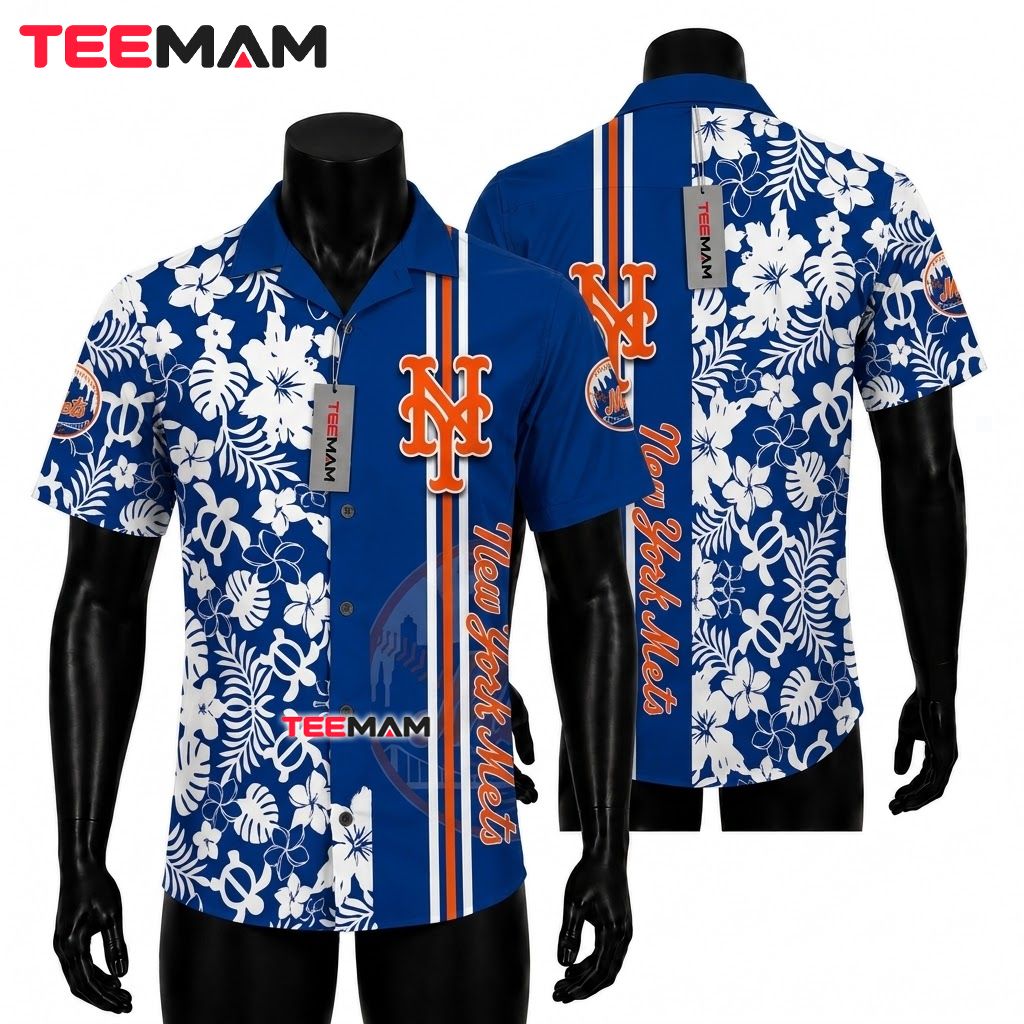 New York Mets Hawaiian Shirt Turtle Floral Front