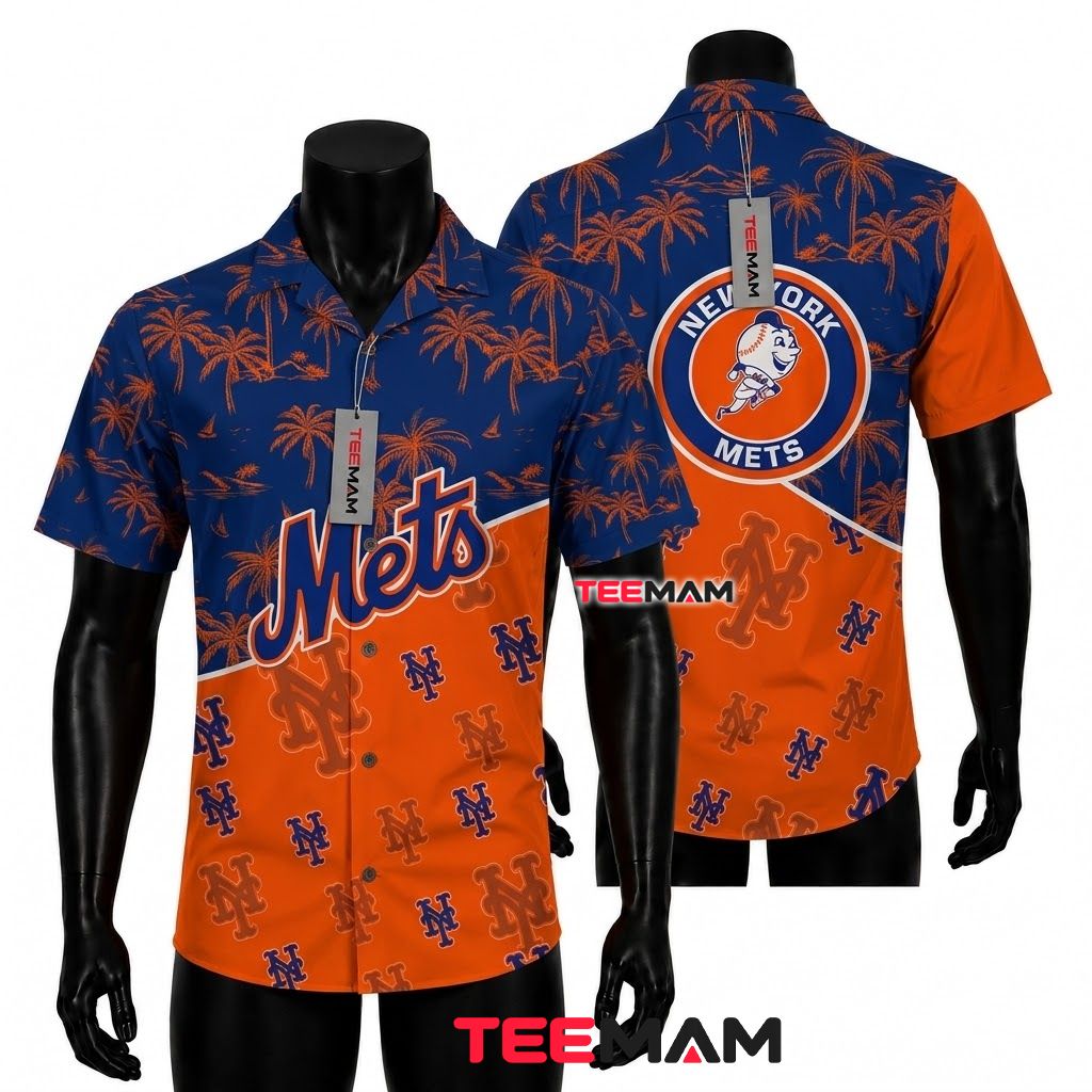 New York Mets Hawaiian Shirt Two Tone Palm Front