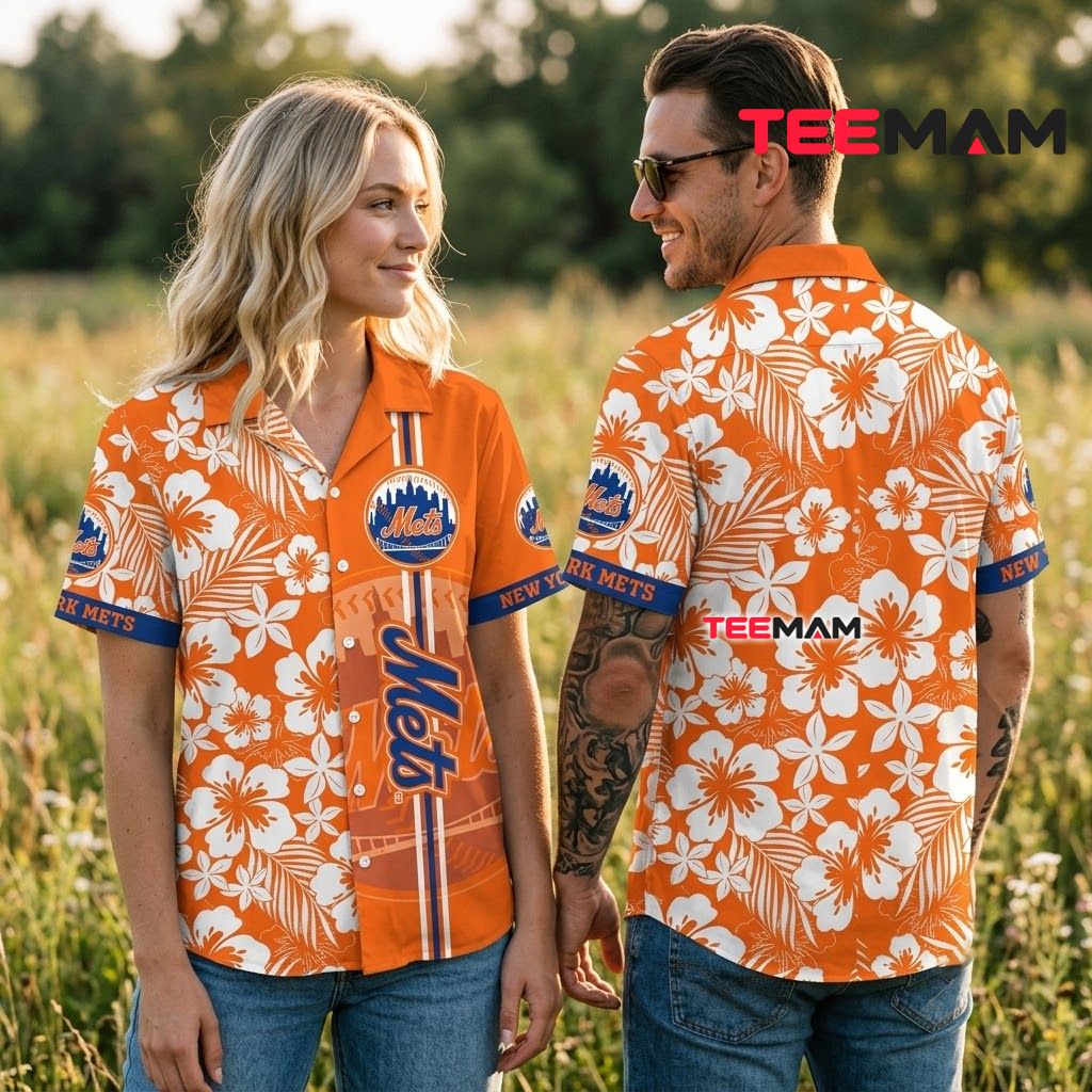 New York Mets Hawaiian Shirt White Hibiscus Beach Back New York Mets Hawaiian Shirt White Hibiscus Beach Back
