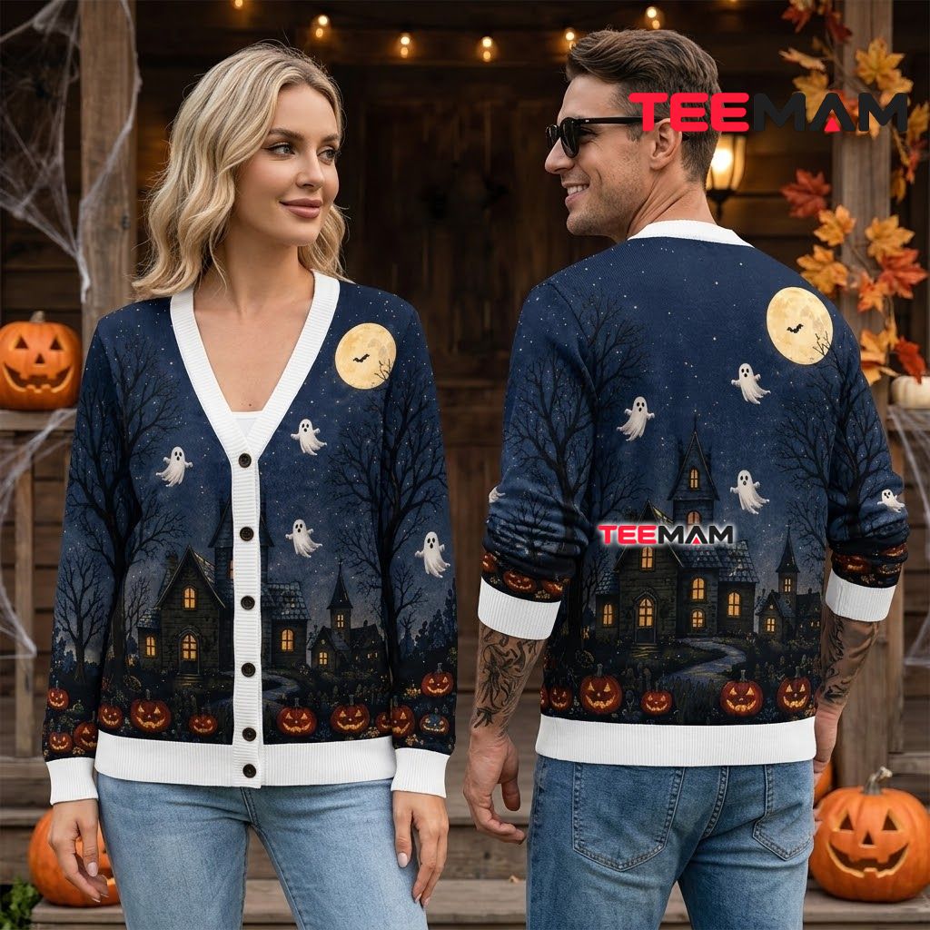 Night Halloween Cardigan Ghost Haunted House 2 Night Halloween Cardigan Ghost Haunted House 2