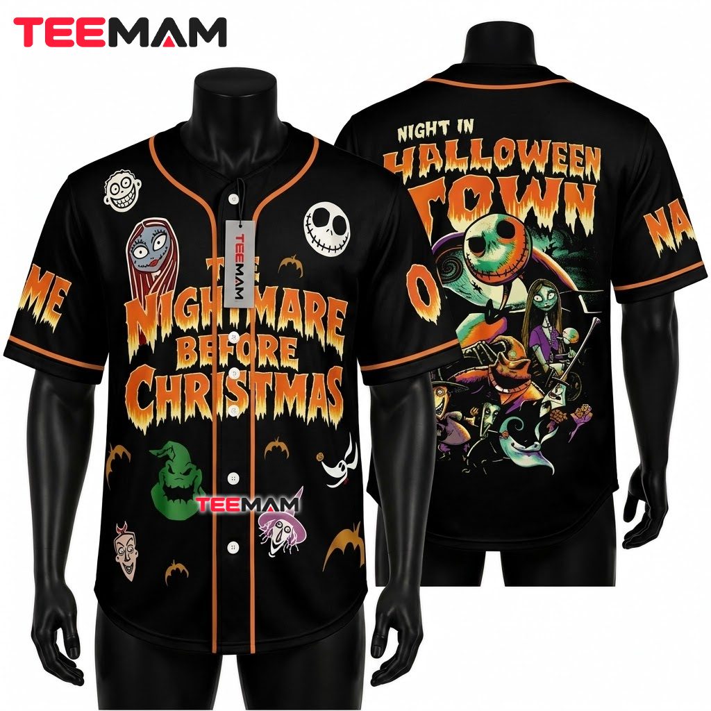 Nightmare Before Christmas Halloween Baseball Jersey Halloween Town Black 1
