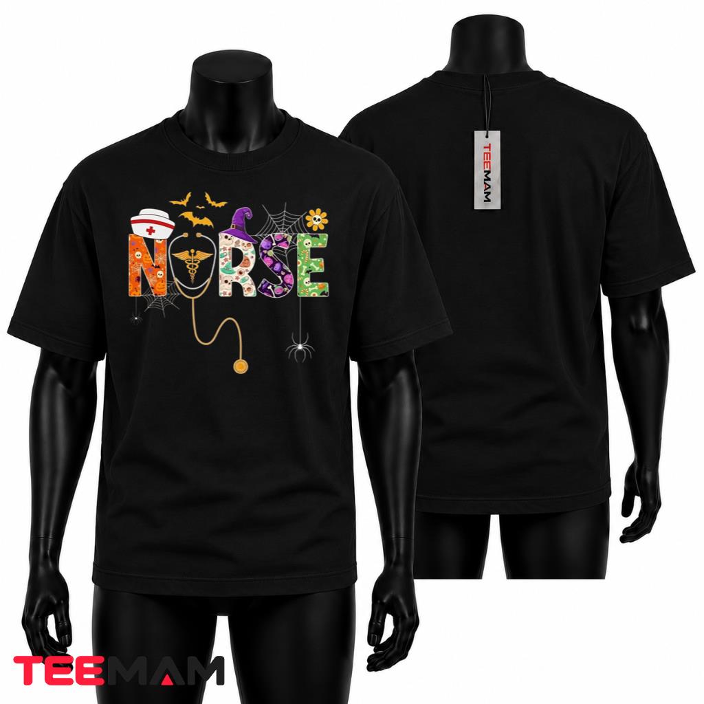 Nurse Halloween T-Shirt Spooky Witch Bat Spider