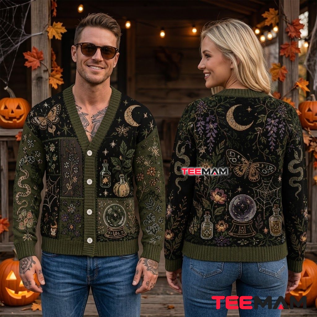 Olive Halloween Cardigan Moth Snake Crystal 2 Olive Halloween Cardigan Moth Snake Crystal 2