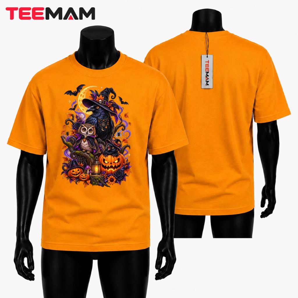 Owl Crow Halloween T-Shirt Witch Spooky Pumpkin Night