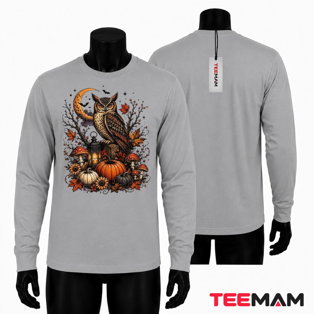 Owl Halloween Long Sleeve Vintage Pumpkin Moon Spooky Bird Gift Owl Halloween Long Sleeve Vintage Pumpkin Moon Spooky Bird Gift