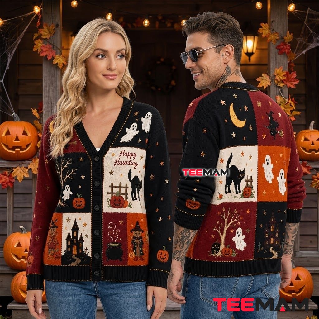 Patchwork Halloween Cardigan Scarecrow Black Cat 2 Patchwork Halloween Cardigan Scarecrow Black Cat 2