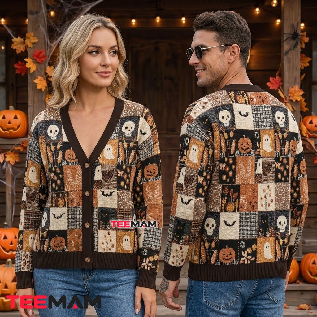 Patchwork Halloween Cardigan Skull Leopard Print 2 Patchwork Halloween Cardigan Skull Leopard Print 2
