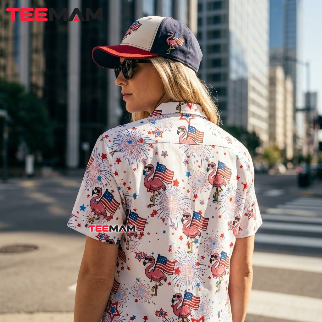 Patriotic Flamingo Hawaiian Shirt 4th Of July American Flag White Version 3 Patriotic Flamingo Hawaiian Shirt 4th Of July American Flag White Version 3