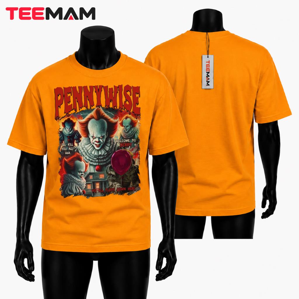 Pennywise Horror Clown Halloween T-Shirt Welcome To Derry We All Float Down Here