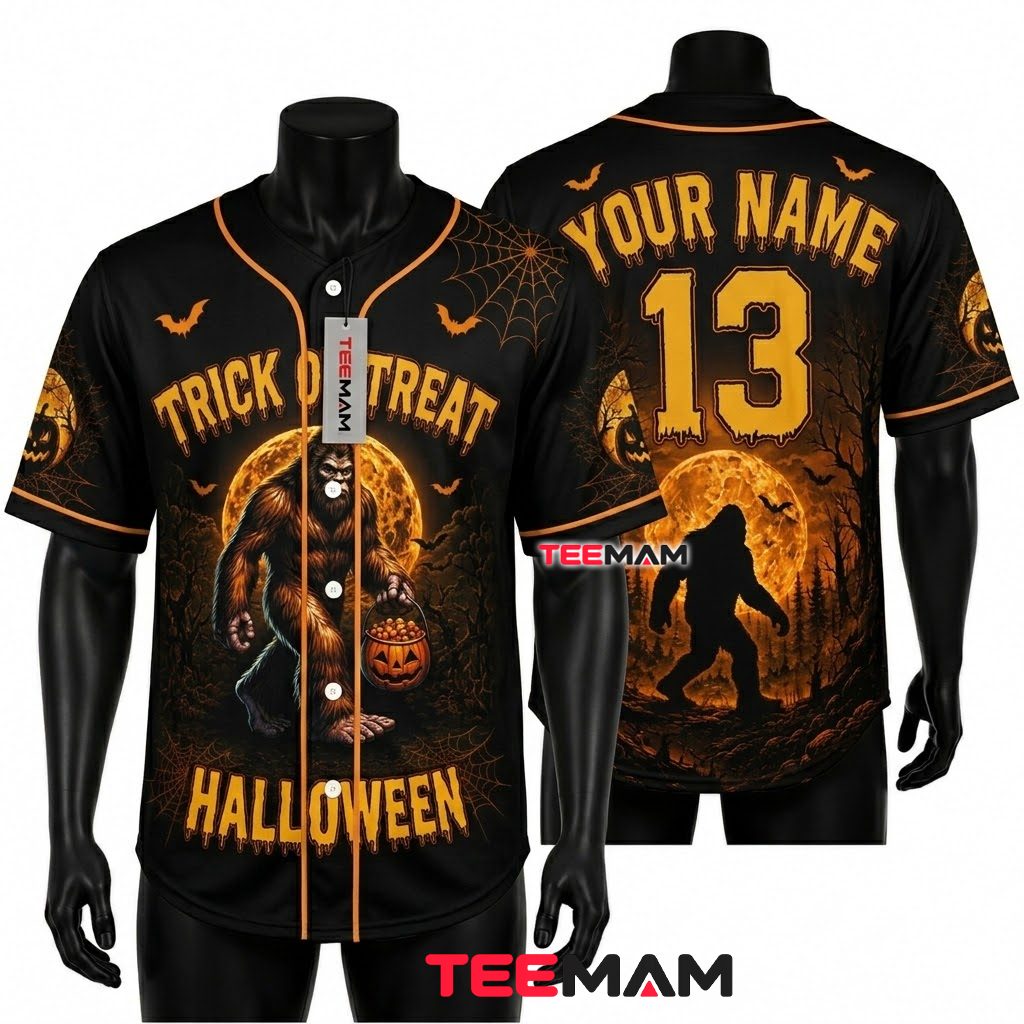Personalized Bigfoot Halloween Baseball Jersey Trick Or Treat 1