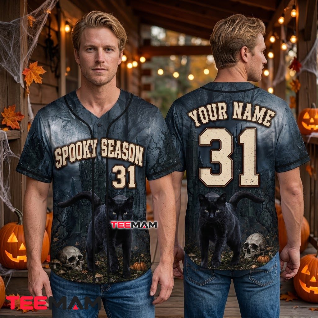Personalized Black Cat Baseball Jersey Halloween Spooky Season 2 Personalized Black Cat Baseball Jersey Halloween Spooky Season 2