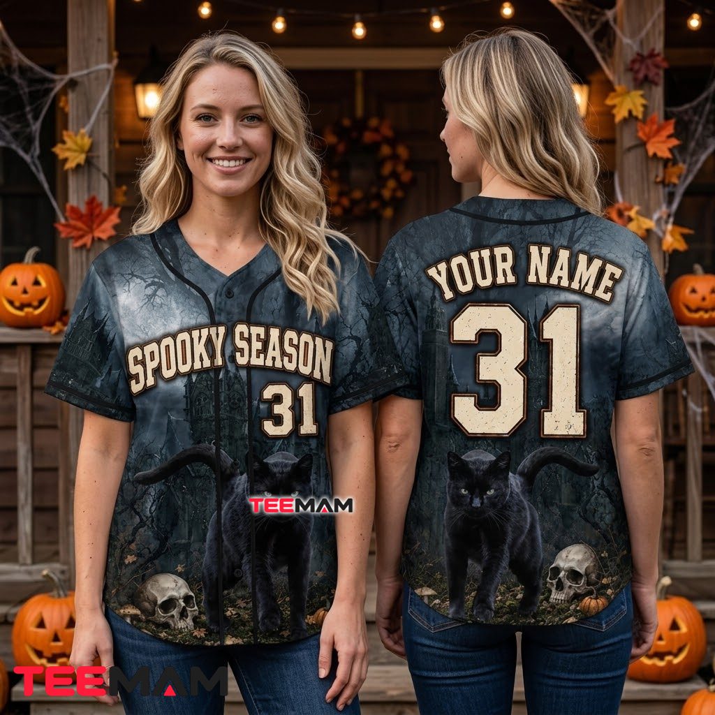 Personalized Black Cat Baseball Jersey Halloween Spooky Season 3 Personalized Black Cat Baseball Jersey Halloween Spooky Season 3