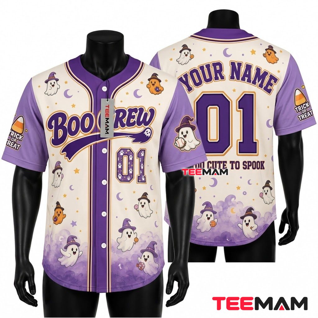 Personalized Boo Crew Halloween Baseball Jersey Cute Ghost Purple 1