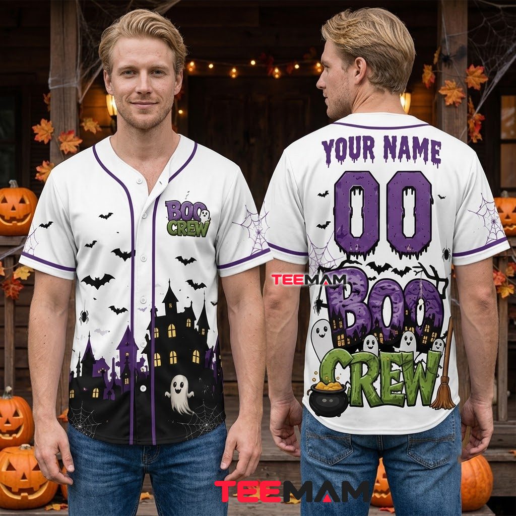Personalized Boo Crew Halloween Baseball Jersey Ghost White 2 Personalized Boo Crew Halloween Baseball Jersey Ghost White 2